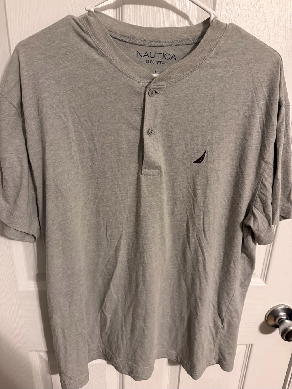 Nautica Light Gray Short-Sleeve Henley with Embroidered Sail Logo